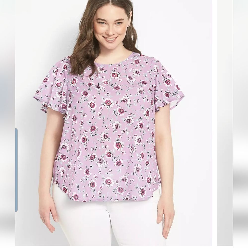 Lane Bryant Floral Flutter Sleeve Top Plus Size 16W